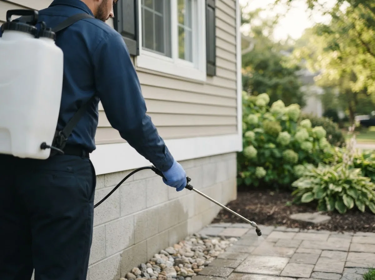 Pest control technician inspecting a home in Mayo, SC